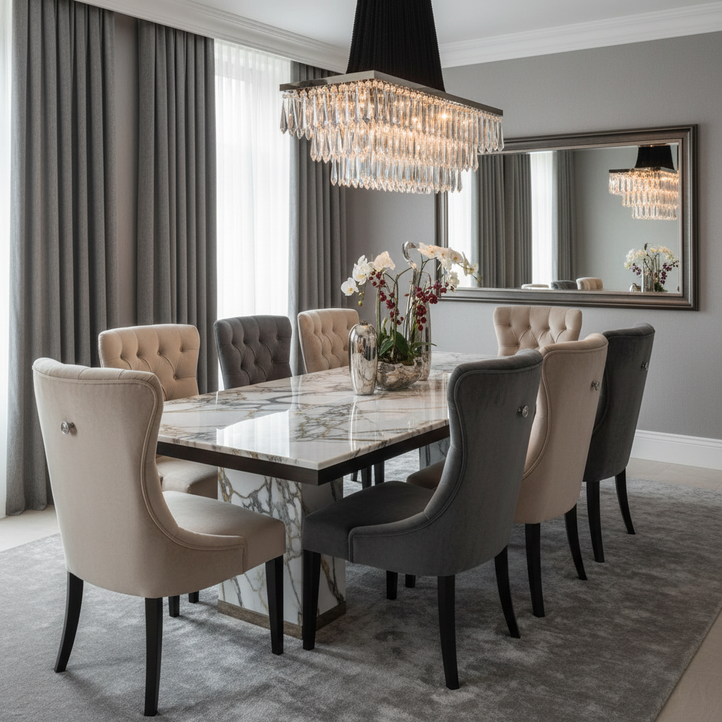 Dining Room - Luxury Marble & Tufted Chairs